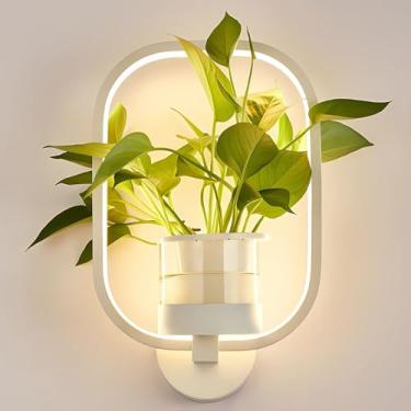 Imagem de Luminária de parede LED moderna para interiores, branco quente 3000K, com vaso de flores hidropônico. Ideal para sala de estar, quartos, restaurantes, corredores e outros ambientes. Arandela