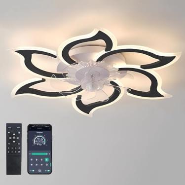 Imagem de Ventilador de teto moderno com luzes e controle remoto para sala de estar, quarto, cozinha e sala de jantar. Lâmpadas LED reguláveis, montagem embutida, silenciosas, reversíveis, 6 velocidad