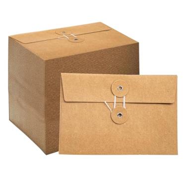Imagem de NEETUE 80 envelopes de papel kraft marrom, envelopes de papelão vintage 11,5 x 17 cm com fecho de cordão e botão para correspondência, convites de casamento, documentos, contas e recibos