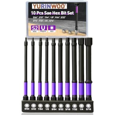 Imagem de Conjunto de brocas Allen de cabeça hexagonal com 20 peças (métrico e SAE), liga de aço S2, pontas usinadas CNC com magnetismo (100 mm-SAE)