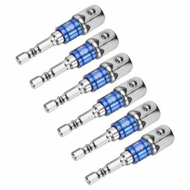 Imagem de HARFINGTON Conjunto de extensão de soquete de chave de impacto, 6 peças, chave quadrada de 1/5.1 cm, adaptador de haste sextavada de 1/10.2 cm para chaves de fenda, prata-azul