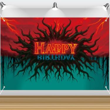 Imagem de Painel Fundo Terror Aniversário, 1,5x1m Ficção Científica Esquema de Cores Vermelho e Verde com Design de Raízes para Festa Aniversário e Celebração Halloween