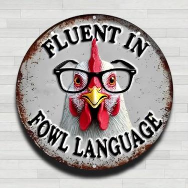 Imagem de Placa de parede redonda de alumínio rústico para copos de galinha vintage vintage - 20 cm, presentes e decoração para casa, escritório, café e quintal