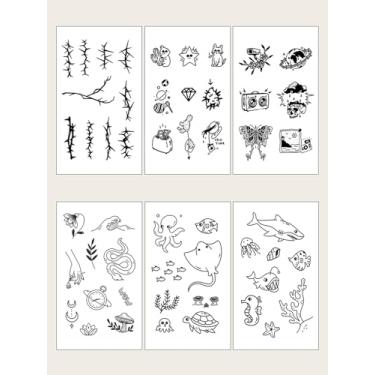 Imagem de 6 peças tatuagem de suco de ervas semipermanente tatuagem mágica adesivo simples espinho diamante padrão floral sem queda sem reflexivo dedo braço pulso clavícula corpo tatuagem adesivo