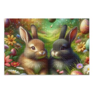 Imagem de Quebra-cabeça de coelho fofo colorido para jardim de Páscoa, 500 peças, presentes de elefante branco para adultos, quebra-cabeça exclusivo, pintura de decoração, 51 x 35 cm