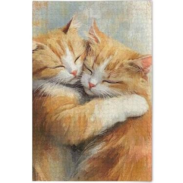 Imagem de Quebra-cabeça de gatos fofos abraçando 1000 peças para adultos, arte engraçada, quebra-cabeça rígido, arte animal, 75 x 50 cm