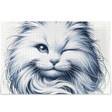 Imagem de Quebra-cabeça com estampa de gato branco fofo para adultos 500 peças presentes para jogo de elefante branco personalizado arte divertida quebra-cabeça pintura de arte animal, 52 cm x 37,8 cm