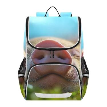Imagem de Joisal Sleeping Piglet Grass Print Backpack for Boys Elementary Kids Back to School Bag Custom Lightweight Girls Backpack for Kids Dinosaur Book Bag