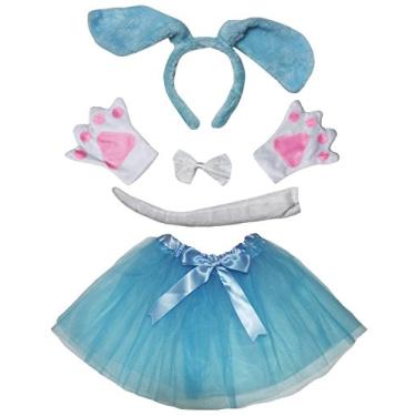 Imagem de Petitebella Tiara de cachorro de orelha longa com laço e luvas tutu 5 peças fantasia para meninas 1-8 anos (1-4 anos, azul)