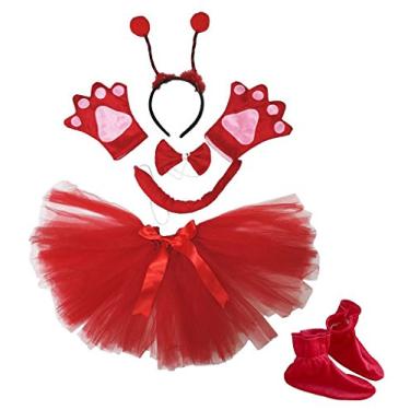 Imagem de Petitebella Combinados de animais com faixa de cabeça tutu sapatos 6 peças fantasia para meninas 1-5 anos (Ladybug, tamanho único)