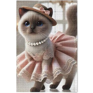 Imagem de Quebra-cabeça personalizado de gato siamês fofo de 1000 peças para adultos, arte divertida, arte, quebra-cabeça, jogos, jogos, presentes, 75 x 50 cm