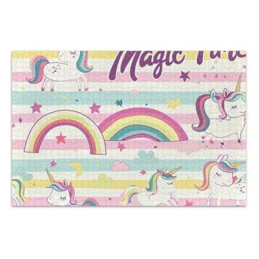 Imagem de Quebra-cabeças para adultos, 1000 peças, estampa de arco-íris de unicórnio fofo, presentes de jogo para a família, quebra-cabeça cena de inverno, arte de pintura de animais, 75 x 40 cm