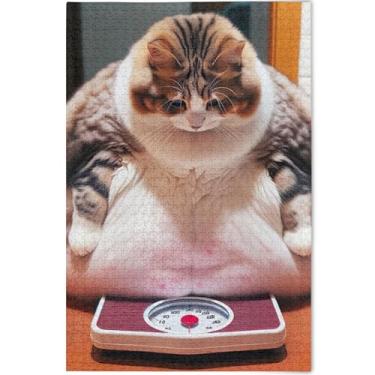 Imagem de Quebra-cabeça engraçado gato gordo fofo adulto 1000 peças presentes para jogo de elefante branco Cool Prime Puzzles arte floral animal, 75 cm x 50 cm
