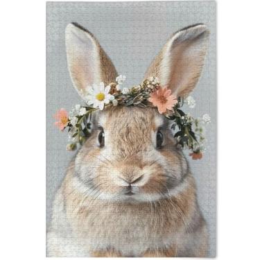 Imagem de Quebra-cabeça de coelho fofo flor coelho personalizado 1000 quebra-cabeças para adultos amantes de elefantes brancos presentes exclusivos quebra-cabeça arte brinquedo pintura, 75 cm x 50 cm
