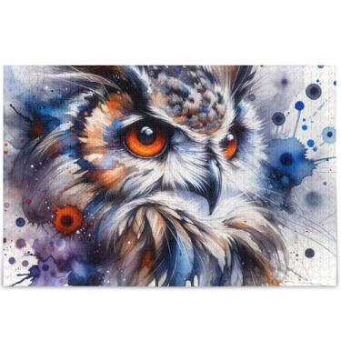 Imagem de Quebra-cabeça de pintura em aquarela de coruja personalizada para adultos, 500 peças, presentes de elefantes brancos para família, quebra-cabeças exclusivos para adultos, cenário, arte animal, 52 x