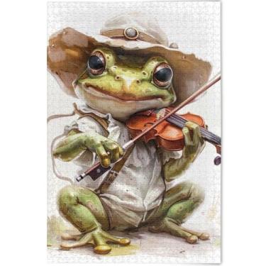 Imagem de Quebra-cabeça de violino musical de sapo fofo personalizado 500 peças arte animal adulto quebra-cabeça paisagem quebra-cabeça engraçado presentes, 52 cm x 37,8 cm