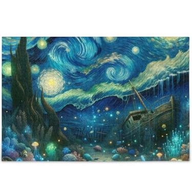 Imagem de Noite estrelada mundo subaquático personalizado 1000 peças quebra-cabeças adultos família elefante branco presentes natureza divertido quebra-cabeça animal arte pintura, 75 cm x 50 cm