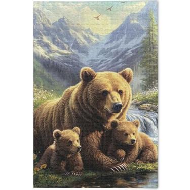 Imagem de Quebra-cabeças de paisagem familiar com pintura de urso, 1000 peças, brinquedo adulto, arte, natureza, grande quebra-cabeça, personalizado, elefante branco, presentes engraçados, 75 x 50 cm