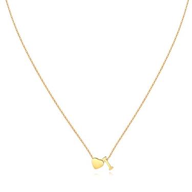 Imagem de brenstof Colar feminino com inicial de coração dos EUA - Colar com pingente de letra A banhado a ouro 18K delicados colares de coração minúsculos colares de inicial para presentes de aniversário para