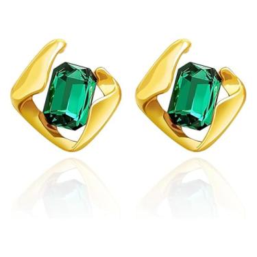 Imagem de Brincos de esmeralda para mulheres, brincos grandes de pedra preciosa verde formal, pedra do mês de maio, presente para mãe, esposa, ela por Febsky, Small, Ouro amarelo, Esmeralda sintética