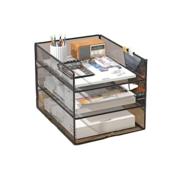 Imagem de Escritório Organizador de arquivos 3 camadas com capacidade para mesa malha metal, suporte arquivo multifuncional, para armazenamento papel Organizador de mesa(Preto)