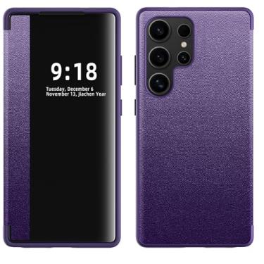 Imagem de LYJSMGZ Capa de couro para Samsung Galaxy S25 Ultra/S25 Plus/S25, proteção de câmera à prova de choque, fina, anti-impressão digital, capa comercial, roxa, S25 Plus