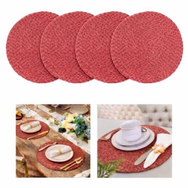 Imagem de Jogo Americano Redondo em PVC 38cm Sousplat Lavável, Antiderrapante e Fácil de Limpar Mesa Posta e Decoração 0004 (Vermelho, 4 Unidades)