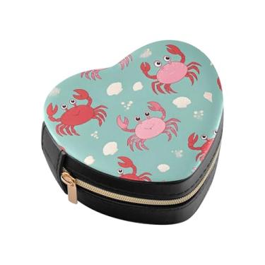 Imagem de Burbuja Caixa de joias em forma de coração de caranguejos fofos, mini estojo de viagem para mulheres e meninas, organizador portátil de armazenamento para brincos, anéis, colares e pulseiras