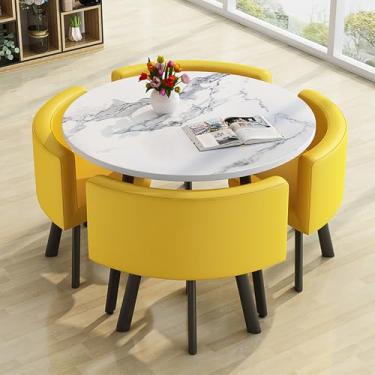 Imagem de Conjunto de mesa e cadeiras que economizam espaço, conjunto de mesa de cozinha redonda de couro, combinação de mesa de recepção e cadeira, com 1 mesa e 4 cadeiras, para sala de estar, cozinha, sala de