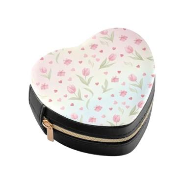 Imagem de Burbuja Caixa de joias com flores em forma de coração, mini estojo de viagem para mulheres e meninas, organizador portátil de armazenamento para brincos, anéis, colares e pulseiras