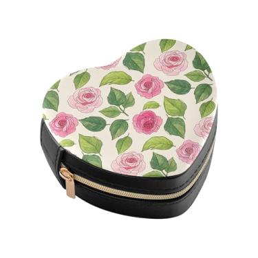 Imagem de Burbuja Caixa de joias com flores em forma de coração, mini estojo de viagem para mulheres e meninas, organizador portátil de armazenamento para brincos, anéis, colares e pulseiras