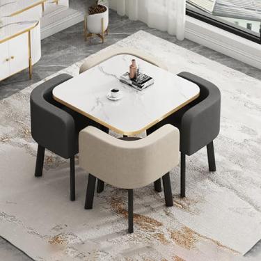 Imagem de Conjunto de mesa e cadeira de escritório de algodão e linho, conjunto de mesa de jantar quadrada com cadeiras, conjunto de combinação de mesa de sala de estar e cadeira, com 1 mesa e 4 cadeiras, para