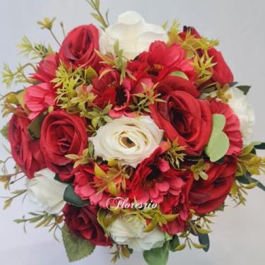 Imagem de Buquê de Noiva Artificial com Flores Coloridas para Casamento Civil ou Religioso(Vermelho/Gerbera/023Creme)
