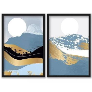 Imagem de Kit 2 Quadros Decorativos Montanhas Azul Dourado 45X34Cm