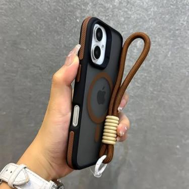 Imagem de Capa fosca com cordão para iPhone 16 15 14 13 12 11 Pro Max Plus com carregamento sem fio magnético, cor cáqui GS, para iPhone 14 Pro