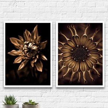 Imagem de Kit Quadros Fotografias Flores Bronze 33X24Cm - Com Vidro 2 Peças