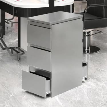 Imagem de Armário de armazenamento de salão de barbeiro de aço inoxidável - estação de estilo de 3 gavetas para cabeleireiros, spa de beleza e organização de ferramentas de tatuagem, armazenamento de