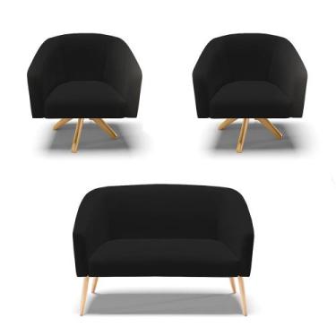 Imagem de Kit 01 Namoradeira Stella Pés Palito Natural e 02 Poltronas Giratória 