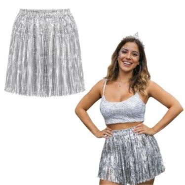 Imagem de Saia De Carnaval Fitas Metalizadas Dourado Prata - 65cm cor:Prata - Ex