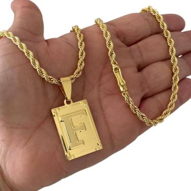 Imagem de Cordão 5Mm Baiano + Pingente Letra - Banhado A Ouro