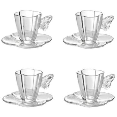 Imagem de Conjunto 04 Xícaras de Chá de Vidro 180ml com Pires Butterfly Wolff