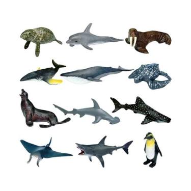 Imagem de Conjunto De 12 Brinquedos De PVC De Animais Marinhos: Baleia, Tubarão,