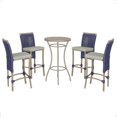 Imagem de Mesa Bistrô Com 4 Banquetas Roma Fendi Corda Náutica 3 Trama Azul