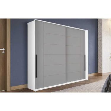 Imagem de Guarda Roupa Casal Lisboa 2 Portas de Correr 2 Gavetas MDF-MDP Branco-cinza Politorno