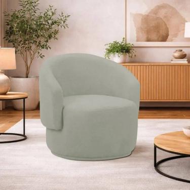 Imagem de Poltrona Decorativa Sala de Estar Recepção Jasmine Bouclé Verde Oliva