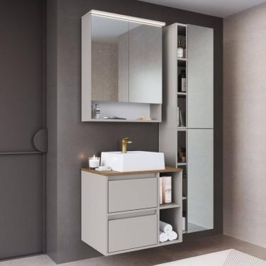 Imagem de Conjunto Gabinete para Banheiro com 4 Peças Suspenso 96cm Iluminação em Led e Cuba Arenas