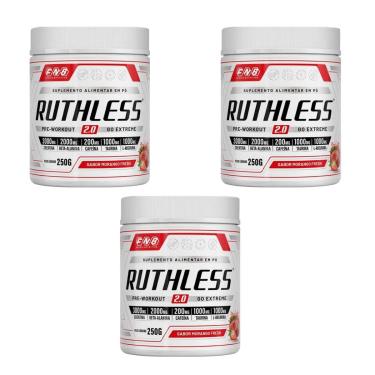 Imagem de Kit 3 Ruthless 2.0 Pré-treino Sabor Morango 3x250g FNB Sport Nutrition-Unissex