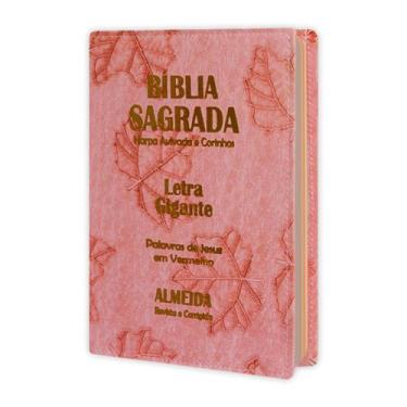 Imagem de Bíblia Sagrada Letra Gigante - Luxo - Folha Rosa Luxo - C/ Harpa - REI