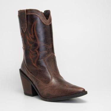 Imagem de Bota Feminina Texana Country Bota Cano Médio Couro Legítimo - Yesme, C