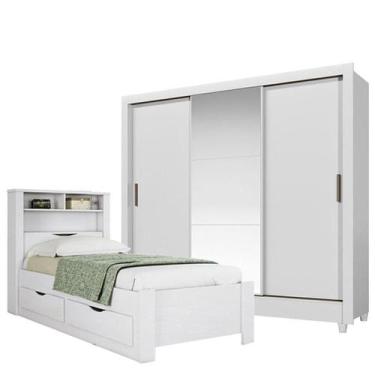 Imagem de Cama Solteiro com Gavetas Invicta com Guarda Roupa Italia com Espelho 